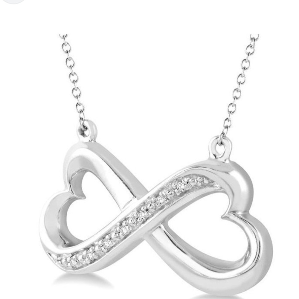 Diamond and sterling silver necklace Heart/infinity shaped